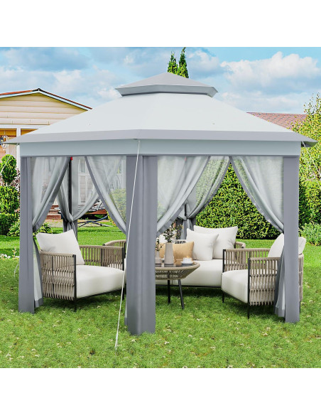 Carpa Plegable GAOMON con Mosquitera 3x3m Gris Doble Techo
