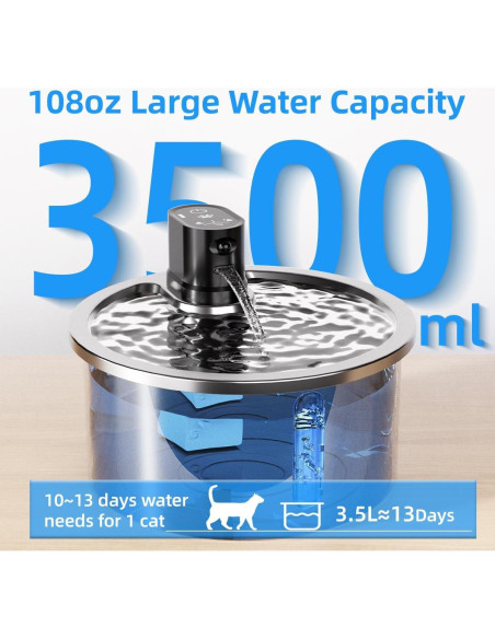 Fuente de Agua Inalámbrica Jzla Pro 3.2L Acero Inoxidable