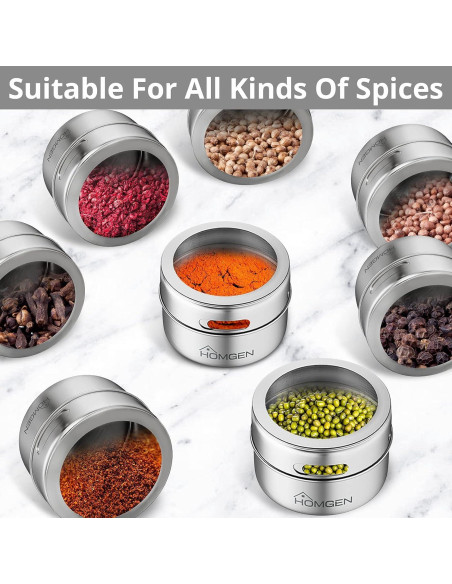 Juego de 12 Tarros de Especias Magnéticos HOMGEN 100ml