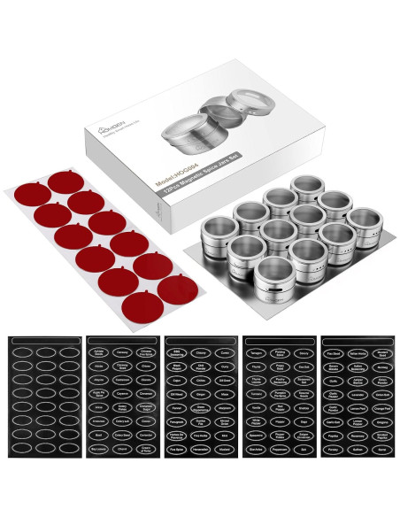 Juego de 12 Tarros de Especias Magnéticos HOMGEN 100ml