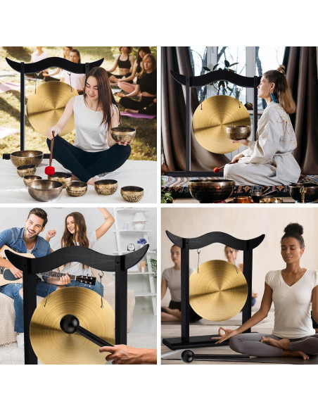 Soporte de Gong de Madera Ecoaterui 14" para Meditación y Yoga
