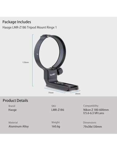 Anillo de Montaje en Trípode Haoge LMR-Z186 para Nikon Nikkor Z 180-600mm
