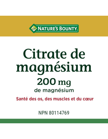 Citrato de Magnesio Nature's Bounty 200 mg 75 Tabletas