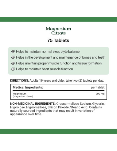 Citrato de Magnesio Nature's Bounty 200 mg 75 Tabletas