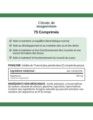 Citrato de Magnesio Nature's Bounty 200 mg 75 Tabletas