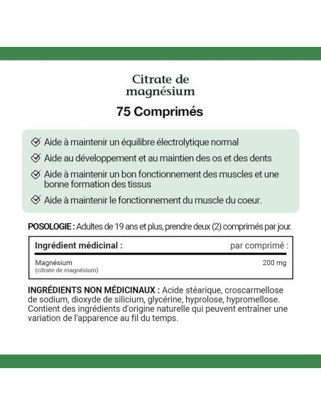 Citrato de Magnesio Nature's Bounty 200 mg 75 Tabletas