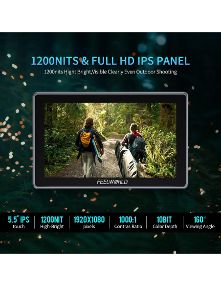 Monitor de Campo FEELWORLD H5 5.5" 1200nit 12G-SDI Táctil