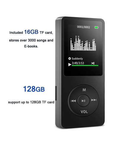 Reproductor MP3 Dyzeryk 16GB con Altavoz Integrado y Radio FM