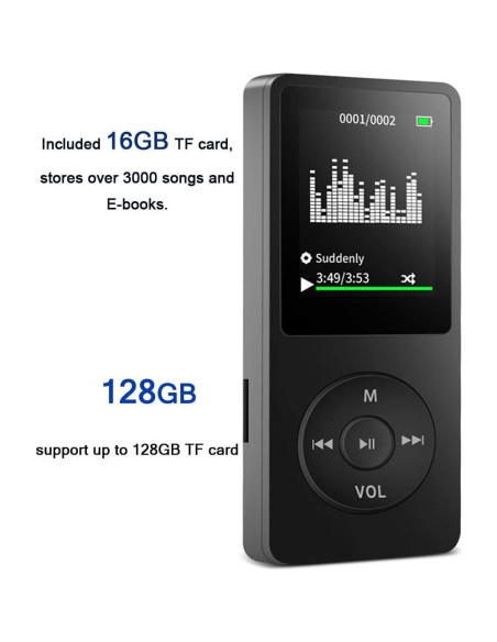 Reproductor MP3 Dyzeryk 16GB con Altavoz Integrado y Radio FM