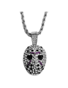 Colgante de Máscara Jason Hip Hop Oro Blanco 30x25mm Cadena 4mm 60cm