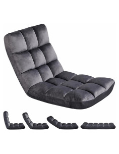 Silla Plegable de Suelo Yaheetech con Respaldo Ajustable Gris