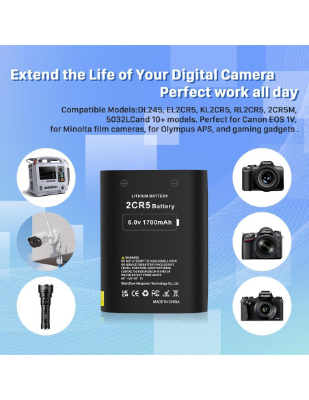 Batería 2CR5 KOOAQQ 1700mAh 6V Reemplazo para Cámara