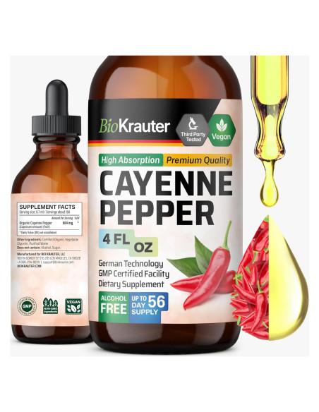 Gotas de Pimienta de Cayena BioKrauter 118 ml - Veganas y Sin Alcohol