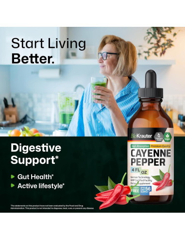 Gotas de Pimienta de Cayena BioKrauter 118 ml - Veganas y Sin Alcohol