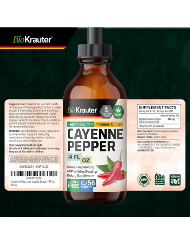 Gotas de Pimienta de Cayena BioKrauter 118 ml - Veganas y Sin Alcohol