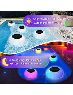 Flotador de Cloro Solar IDUNSEED para Piscina con Luz RGB 2