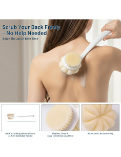 Cepillo de Ducha 3 en 1 PUOPOSTY con Mango Largo y Ganchos 2