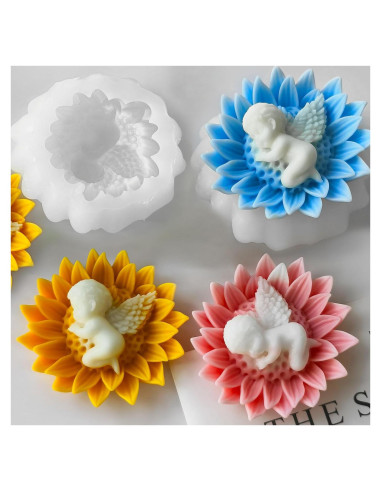 Molde de Silicona para Velas ZQYSING Ángel Bebé Girasol 9x8cm