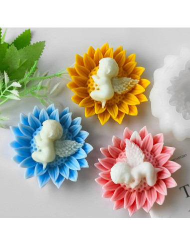 Molde de Silicona para Velas ZQYSING Ángel Bebé Girasol 9x8cm