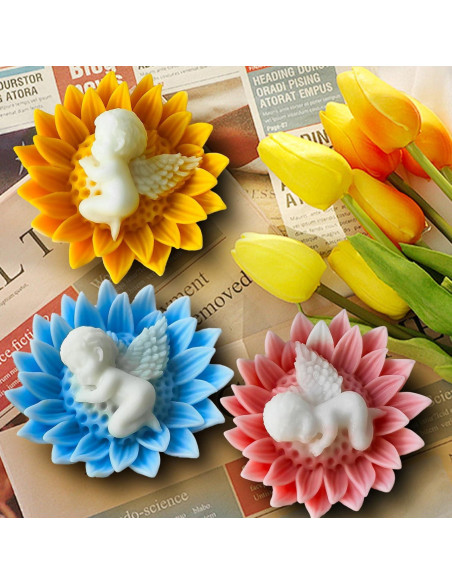 Molde de Silicona para Velas ZQYSING Ángel Bebé Girasol 9x8cm