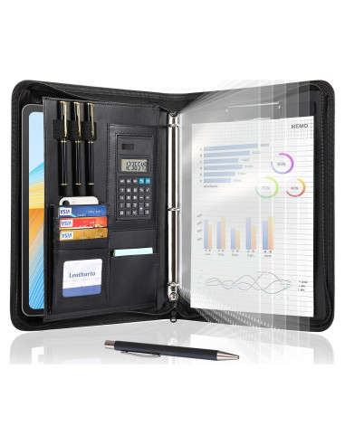 Carpeta de 3 Anillas Leathario Cuero Vegano A4 con Protectores