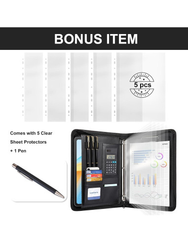 Carpeta de 3 Anillas Leathario Cuero Vegano A4 con Protectores