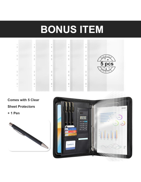 Carpeta de 3 Anillas Leathario Cuero Vegano A4 con Protectores