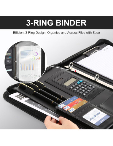 Carpeta de 3 Anillas Leathario Cuero Vegano A4 con Protectores
