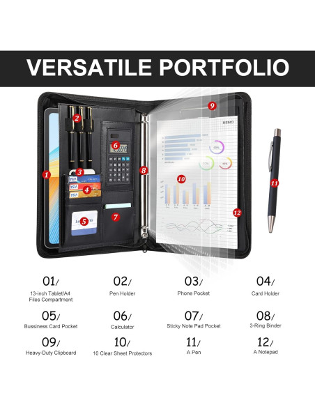 Carpeta de 3 Anillas Leathario Cuero Vegano A4 con Protectores