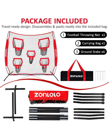 Red de Lanzamiento de Fútbol Zonlolo 2.13x2.13m con 5 Objetivos