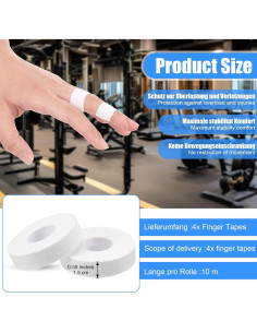 Cinta Atlética para Dedos YBEATY 4 Pcs Blanca 1000x1.5cm 2