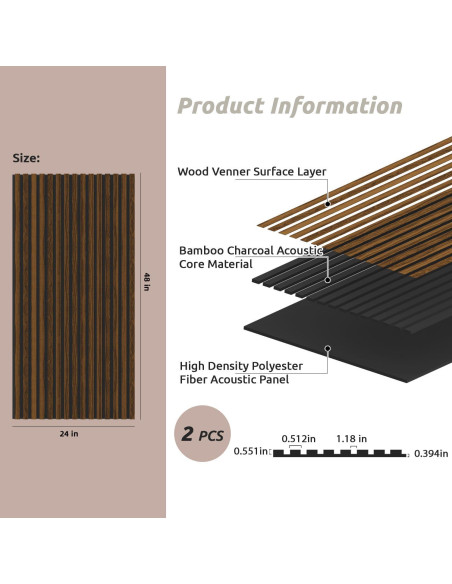 Paneles Acústicos de Madera Nuez 121.92x60.96 cm - Paquete de 2
