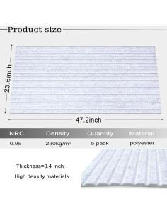 Paquete de 5 Paneles Acústicos JVJVJ 121.9x61x1 cm Gris 2