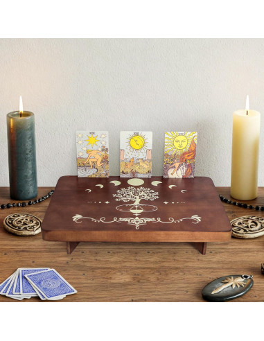 Mesa de Altar de Madera FNYDOX con Soporte para Tarot 30x20 cm