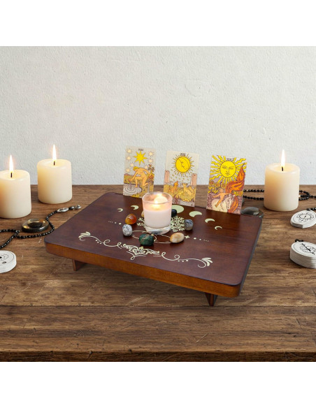 Mesa de Altar de Madera FNYDOX con Soporte para Tarot 30x20 cm