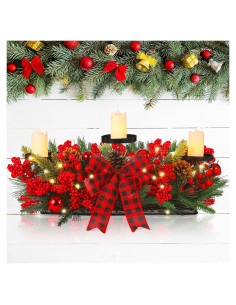 Centro de Mesa Navideño Meekoo con 3 Portavelas y Velas LED