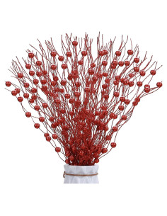 6 Ramas Artificiales de Baya Brillante Megoogo 40 cm Rojo