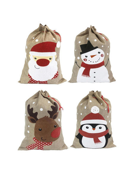 Bolsas de Regalo de Yute Navideñas Hooin - Paquete de 4 - 35x50cm