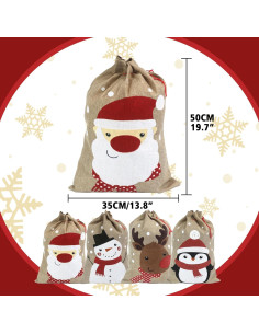 Bolsas de Regalo de Yute Navideñas Hooin - Paquete de 4 - 35x50cm 2
