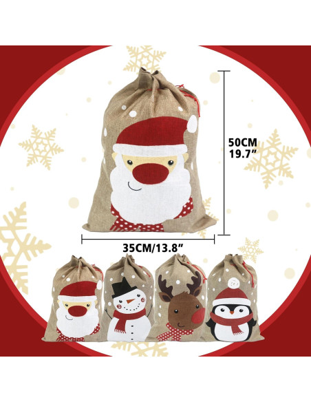 Bolsas de Regalo de Yute Navideñas Hooin - Paquete de 4 - 35x50cm