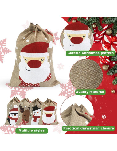 Bolsas de Regalo de Yute Navideñas Hooin - Paquete de 4 - 35x50cm
