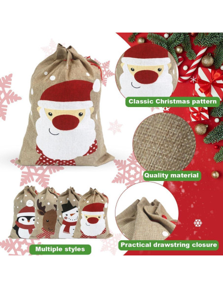 Bolsas de Regalo de Yute Navideñas Hooin - Paquete de 4 - 35x50cm
