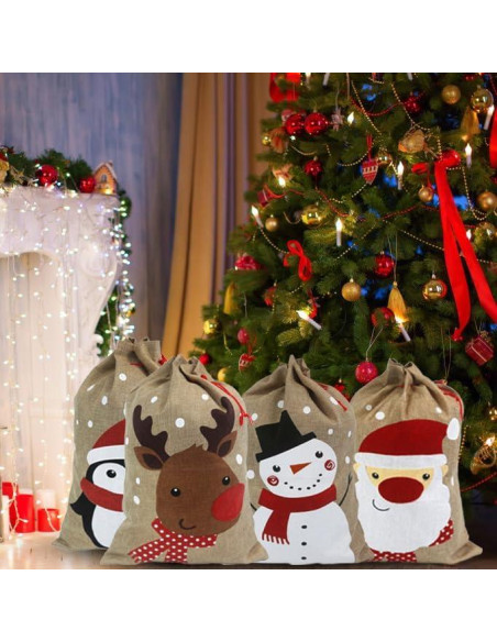 Bolsas de Regalo de Yute Navideñas Hooin - Paquete de 4 - 35x50cm