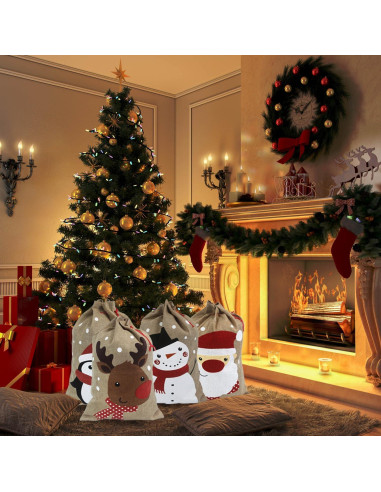 Bolsas de Regalo de Yute Navideñas Hooin - Paquete de 4 - 35x50cm