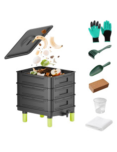 Compostador de Lombrices 50L 3 Capas TOP XIAN Negro