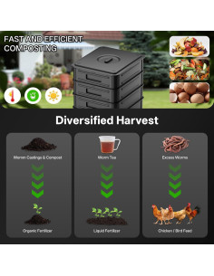 Compostador de Lombrices 50L 3 Capas TOP XIAN Negro 2
