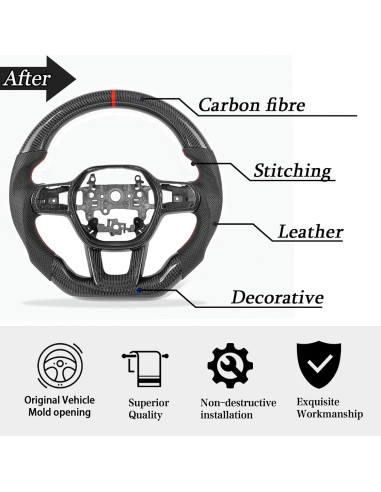 Volante de fibra de carbono ZDLZCF para Honda Civic 2020-2024