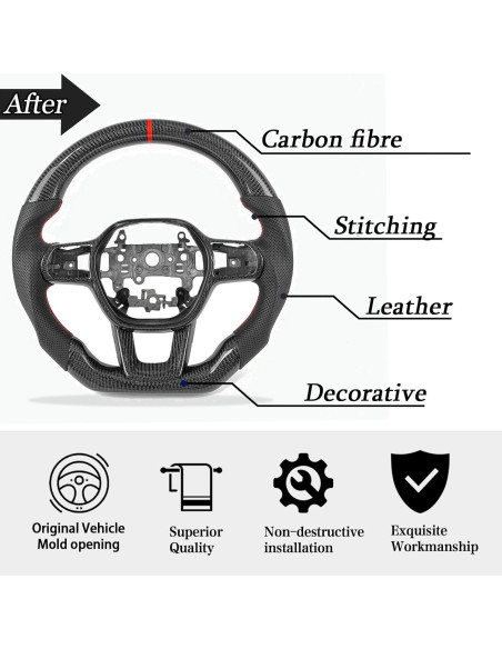 Volante de fibra de carbono ZDLZCF para Honda Civic 2020-2024