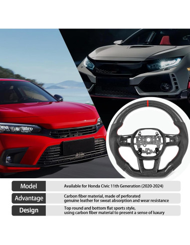 Volante de fibra de carbono ZDLZCF para Honda Civic 2020-2024