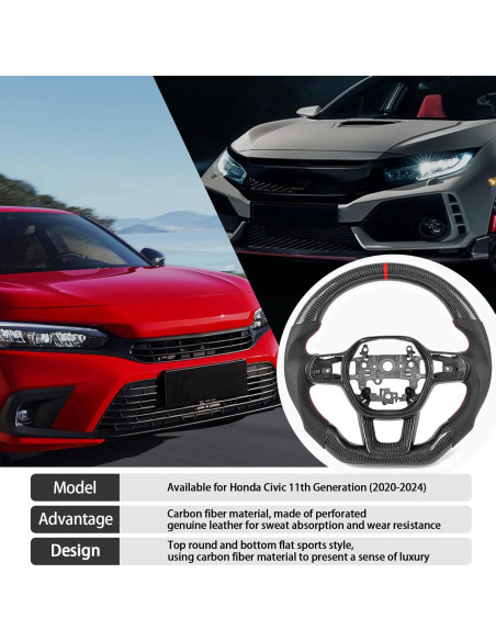 Volante de fibra de carbono ZDLZCF para Honda Civic 2020-2024